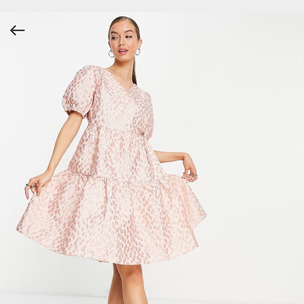 Y. A. S. Jacquard mini smock dress in pink floral